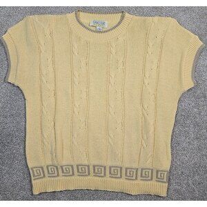 Sakura Sport Vintage 80s Sweater USA Made Cable Knit Yellow Cotton Women's M